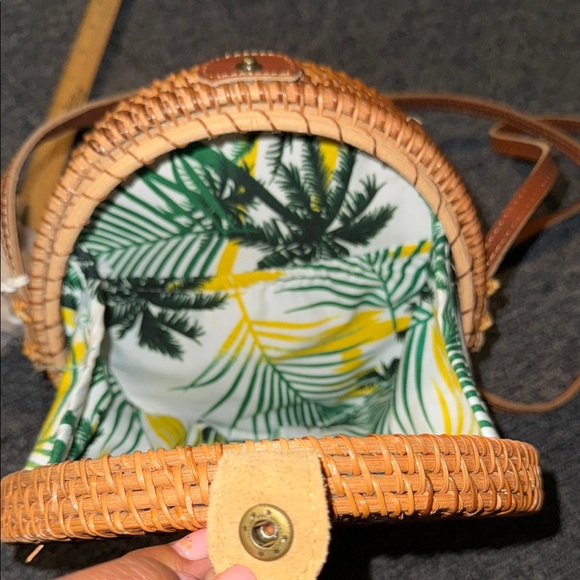 Bohemian Rattan Brown and Cream Woven Crossbody Bag Leather straps - Picture 3 of 6